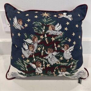 VTG Newport Tapestry Square Christmas Pillow Angels Classic Victorian 16" Decor